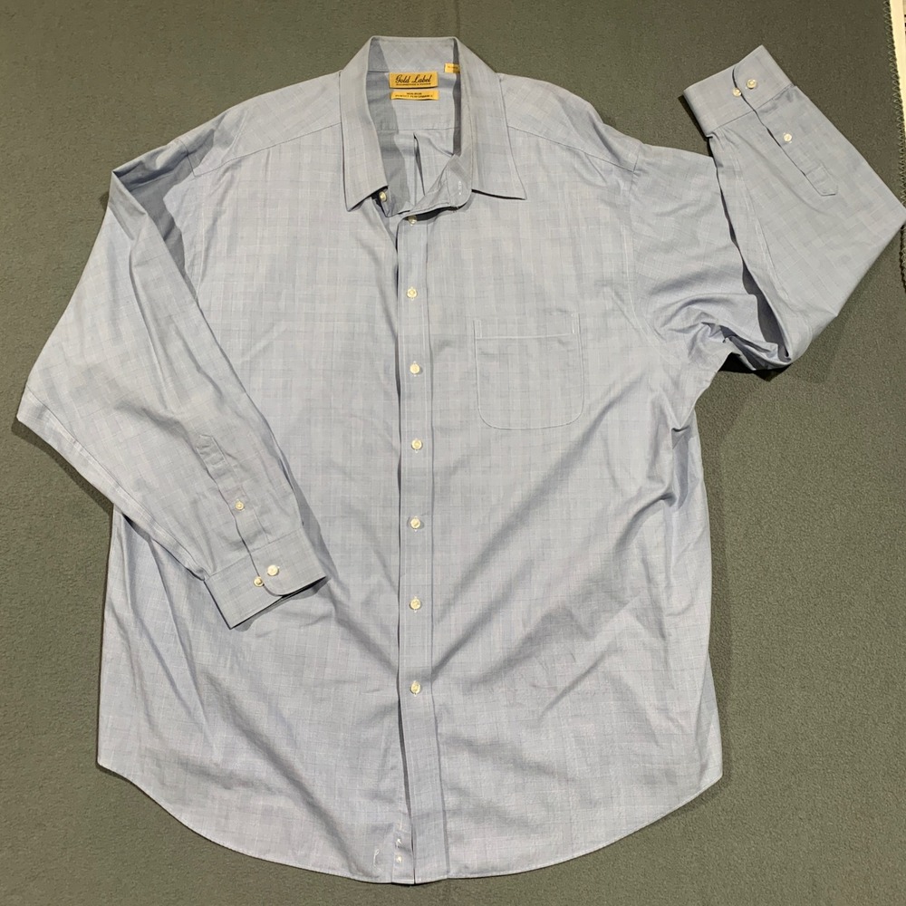 Roundtree Yorke Gold Label Men's 4XT‎ Blue Check Perfect Performance Dress Shirt